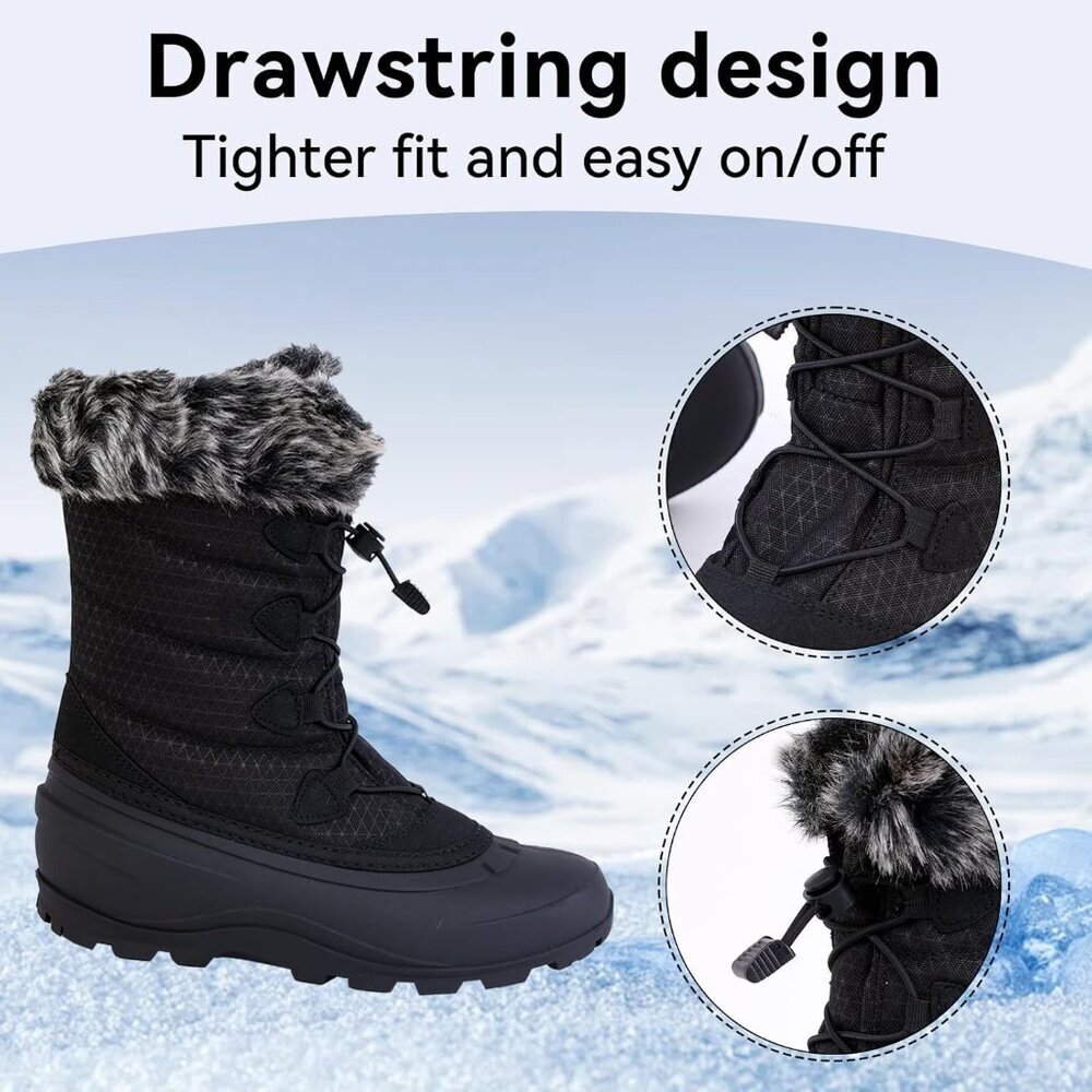 Women's Black Nylon Fabric Ultimate Warmth Stylish And Functional Winter Boots - Picture 5 of 5
